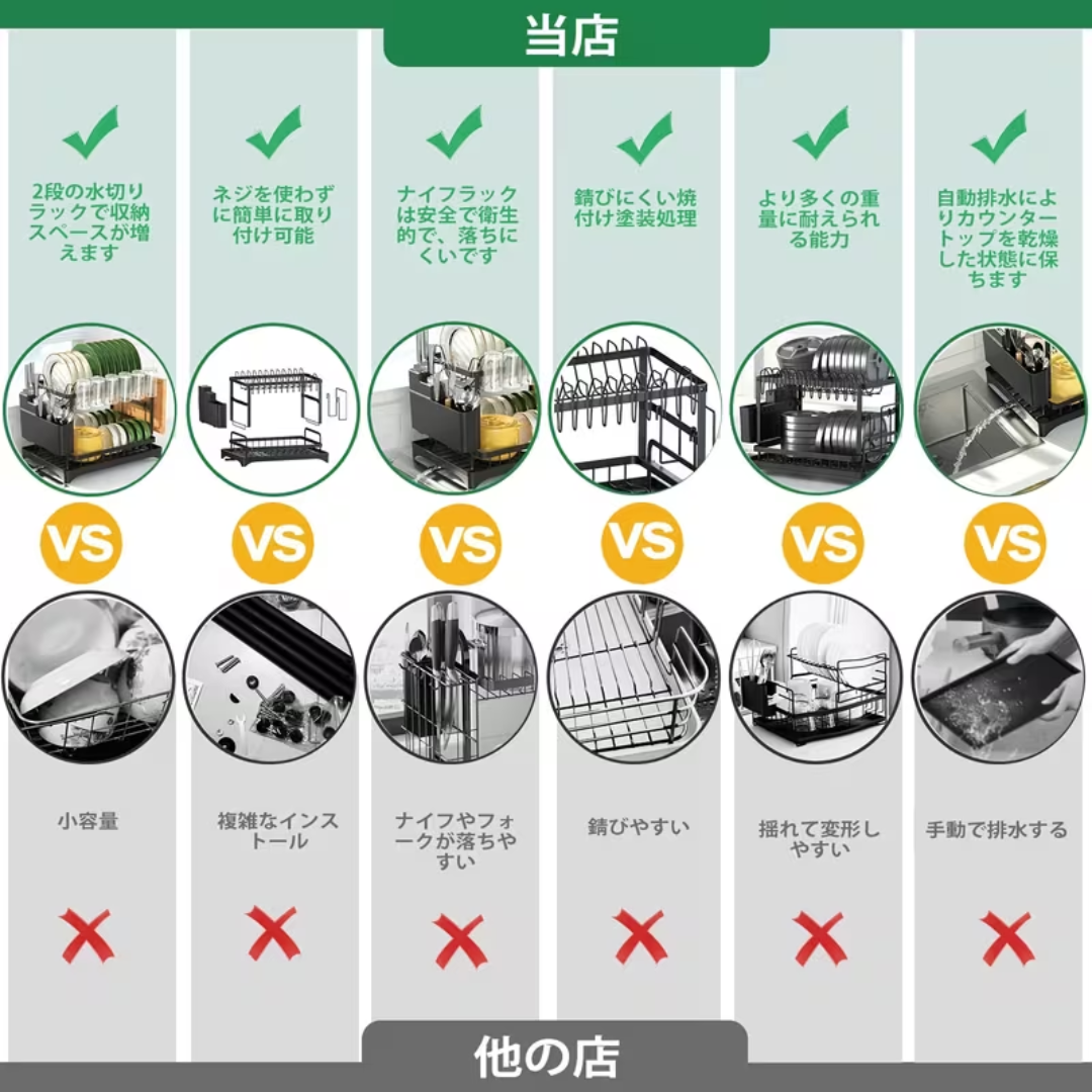 AquaFlow 2-Tier Smart Rack 自動排水2段水切りシステム