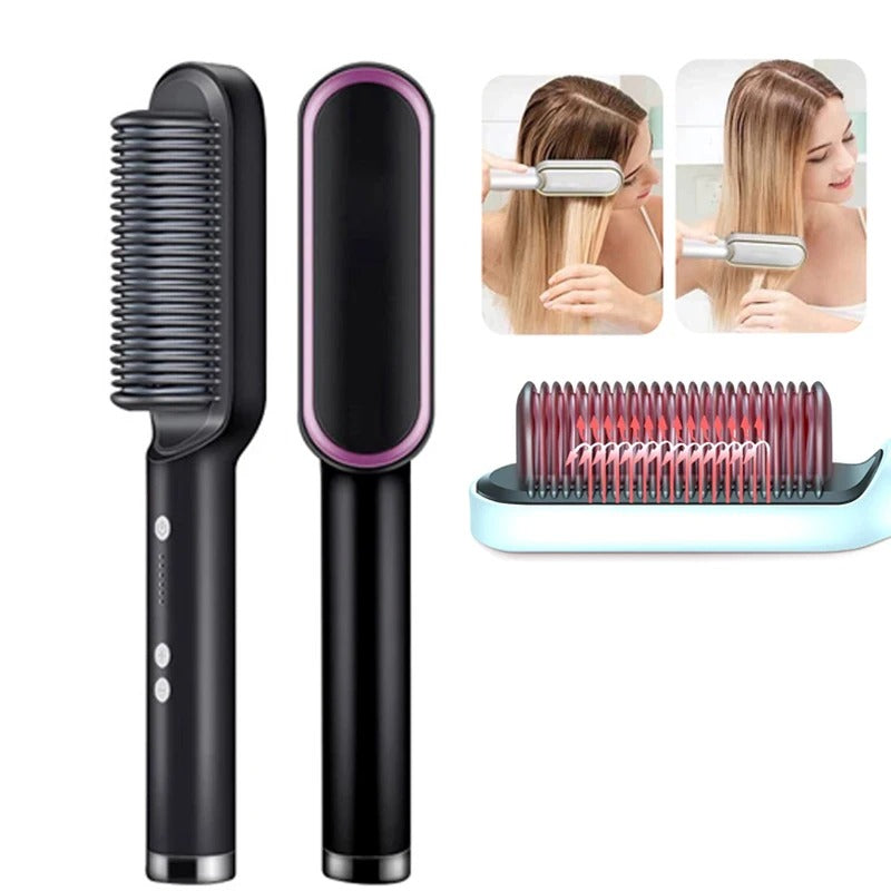 2in1ヘアストレートブラシ｜高速加熱＆マイナスイオン｜セラミックホットコーム